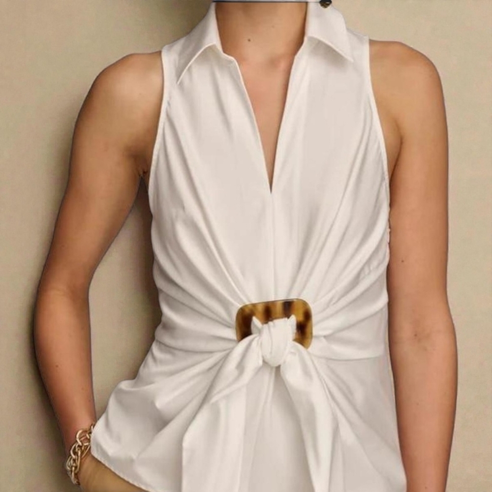 Donna Karan Tortoise Hardware Knot Sleeveless Top – Cream -14 - NWT